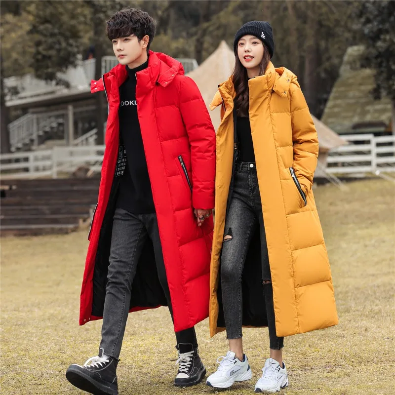 Top Grade Men's X-long 90% White Duck Down Jackets 2023 New Arrivals Couple Thick （Winter) Warm Korean Trend Down Coat