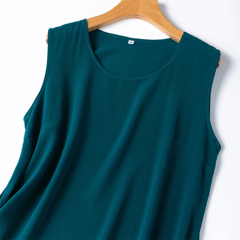Women Tank Dress 100% Mulberry Silk Crepe Silk Peacock Blue Color Sleeveless A-line Slip Dress Sleep Dress XL XXL XXXL M1390
