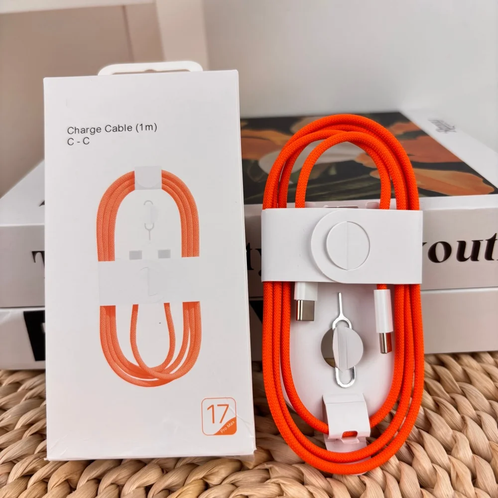 100CM 60W PD USB‑C to USB‑C Braided Fast Charging Cable For Apple iPhone 17 ProMax 16 15 Pro Max Orange Quick Charge Data Cord