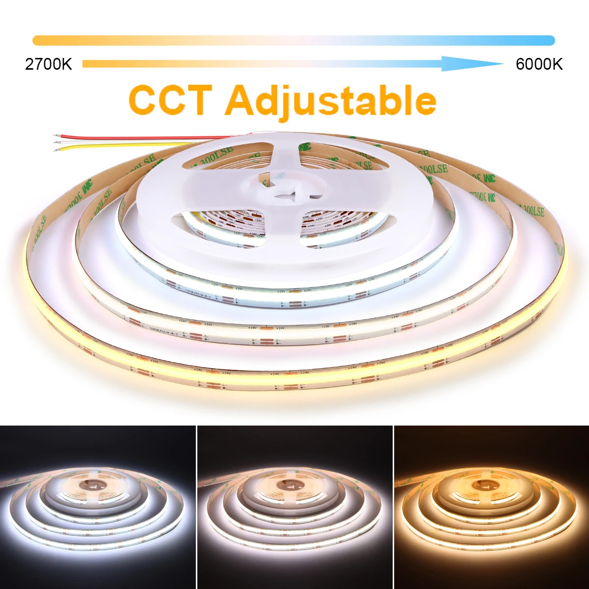 608 diod/M 3 kolory w jednym diody na wstążce LED COB CCT ciepła biała/neutralny biały/biała wstążka taśma ściemnialna DC12V 24V dekoracja ścienna