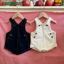 2024 Black Baby Boys Girls 0-24M Infant Kids Cotton Denim Overalls In Solid Color-Fashion Summer Clothes Bodysuits for Newborn