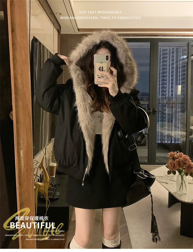 Two-sided Wear Imitation mink velvet Fur Hooded Cotton Padded Jacket Fashion New Winter Jackets Women's Short Loose Coats Trend 120 Sbc099b8b7c3b4bbdb2b8b96414a6b91fs