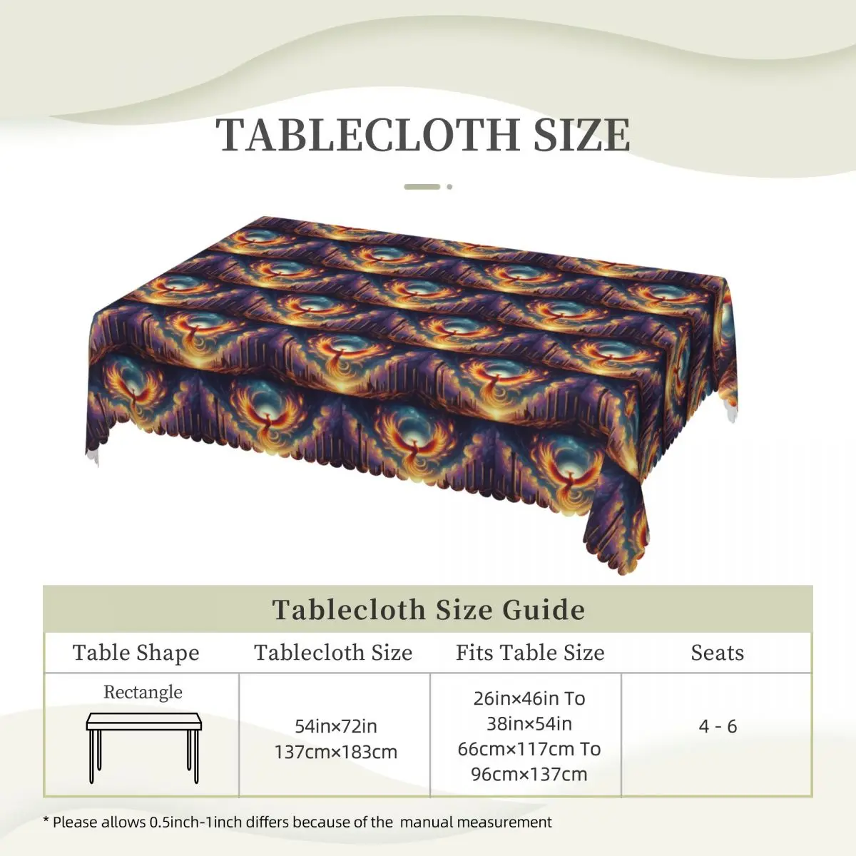 Phoenix Mythical Bird With Fiery Wings Custom Rectangular Tablecloth Waterproof Table Cover for Dining Events Table Cloth