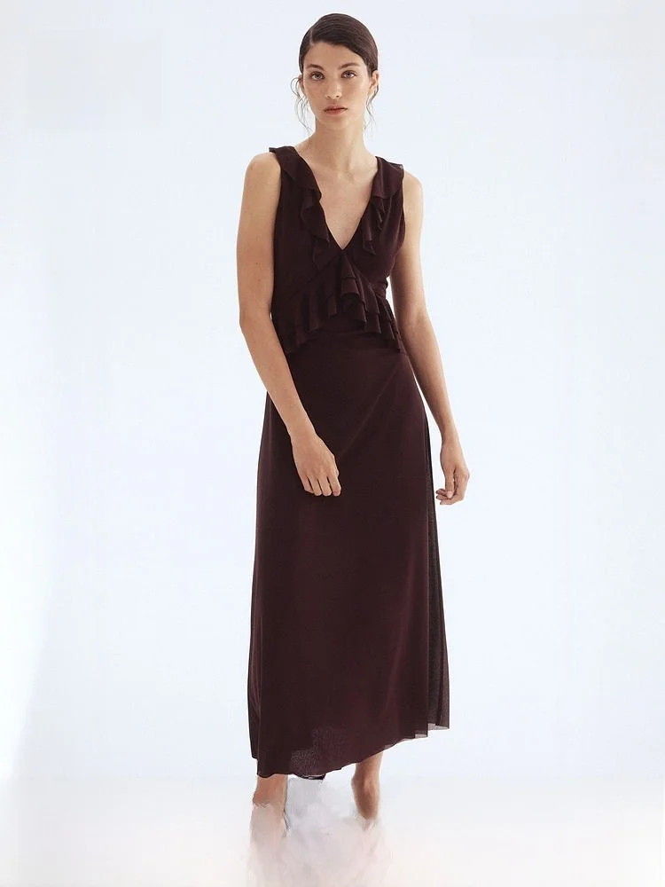 

Женское платье-сарафан H&M: летняя элегантность, без рукавов, с V-образным вырезом, миди, из 100% полиэстера средней плотности