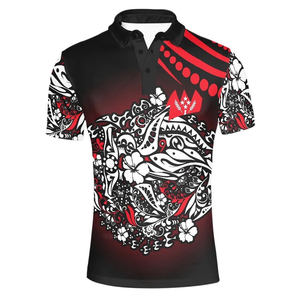 Mens Polo T Shirts Polynesian Traditional Tribe Men Shirts Casual Oversized Own Design Shirts Hibiscus Print Short Sleeve Shirt