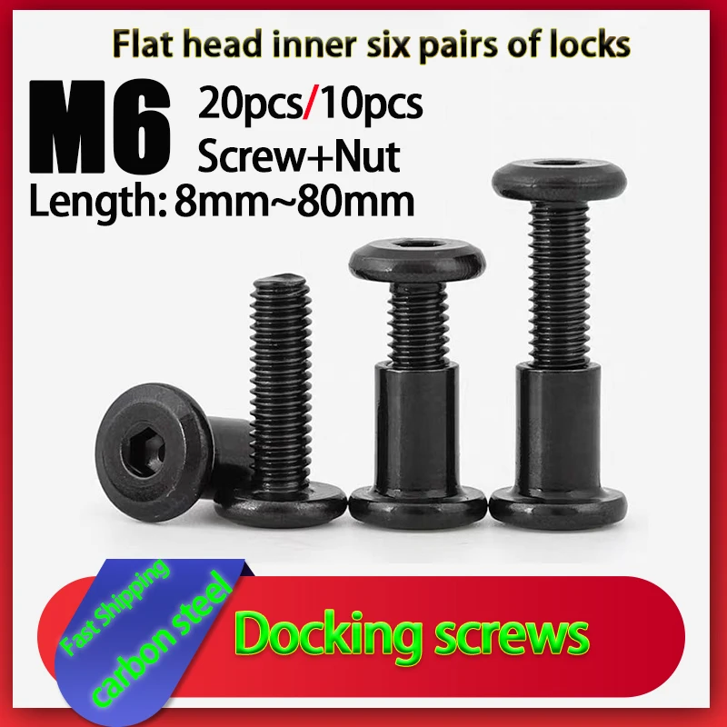 

M6 Home Repair Bolts Black Female Screw To Lock Screw Nut Butt Screw Inner Six Combination Plywood Screw To Knock Screw