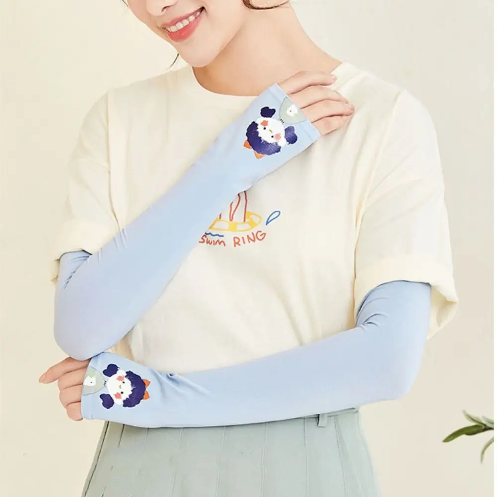 

Солнцезащитные рукава-накладки из ледяного шелка с мультяшным рисунком для девочек, свободные, для защиты от УФ-излучения, для вождения автомобиля