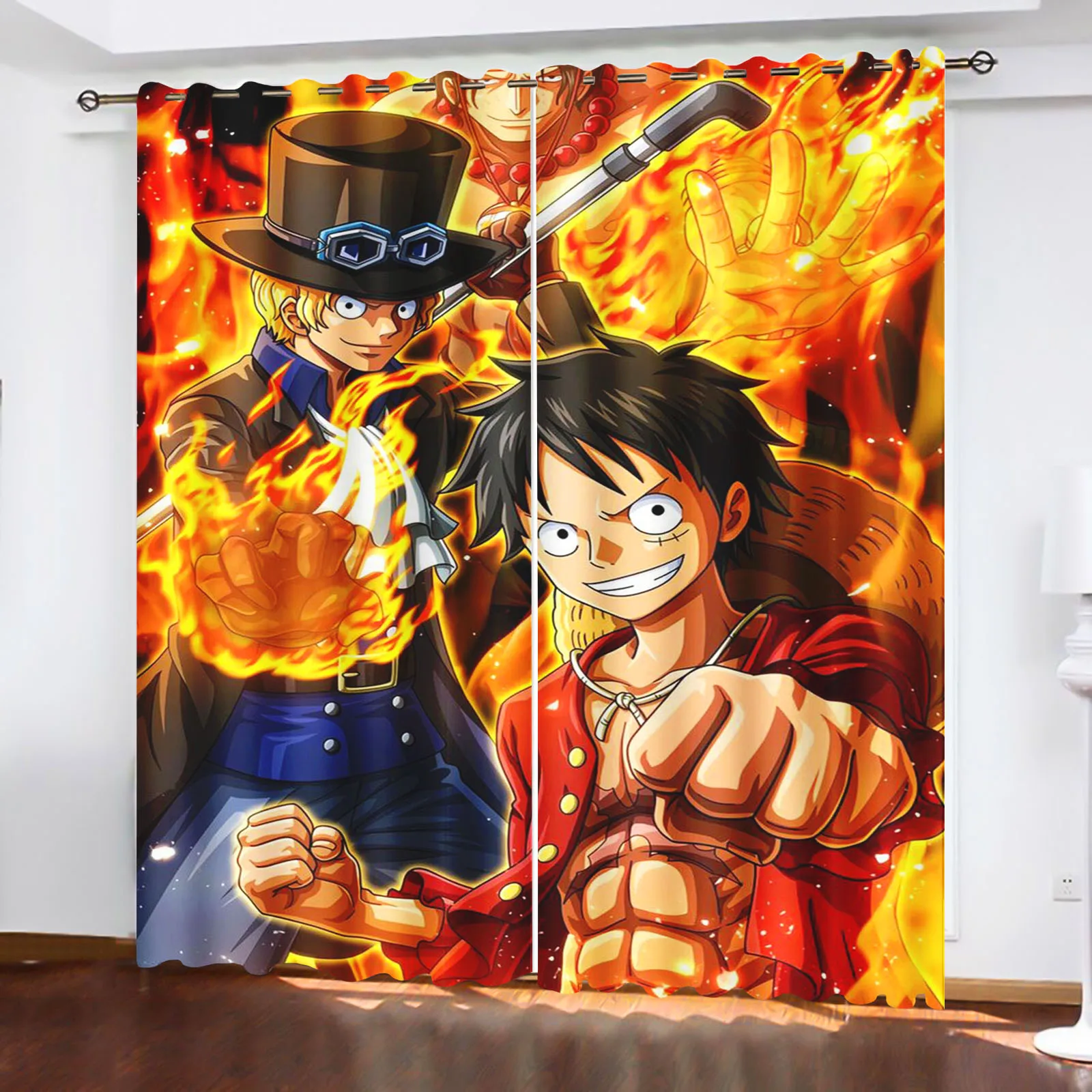 Monkey D Luffy Home Cartoon Curtain One Piece Cute Printing Light Filtering Curtains Living Room Bedroom Heat and Sun Protection