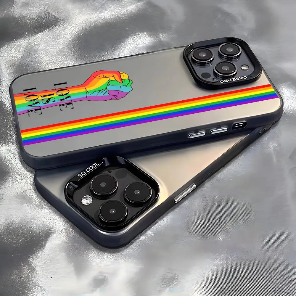 LGBT فخر العلم مثليات جراب هاتف آيفون 17 16 15 14 13 12 11 برو ماكس الهواء الملونة ماتي الليزر أورورا للصدمات