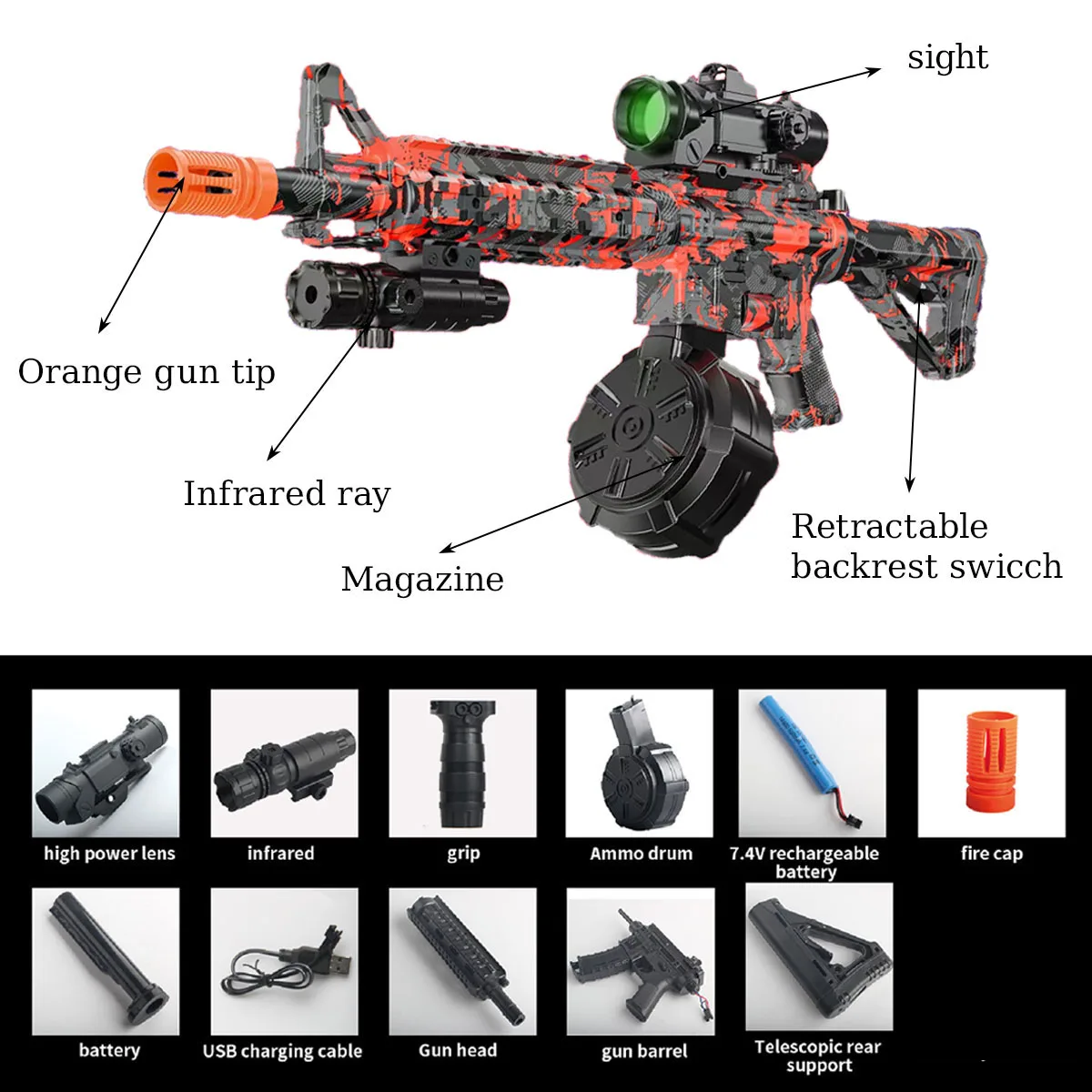 Blaster met drum, automatische dual-mode blaster, voor buitenactiviteiten - perfect voor buitenteamspellen en kerstcadeaus