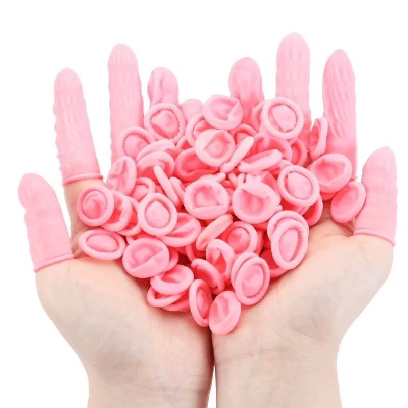 100PCS Black Disposable Finger Cover Rubber Gloves Non-slip Finger Gloves for Beauty Salon Nail Thumb Cover Pink White