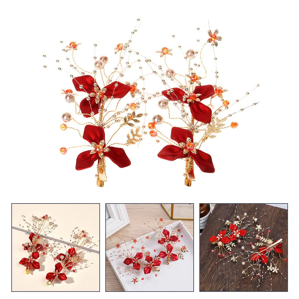

2Pcs Alloy Bride Hairpins Creative Floral Headdress Elegant Headwear for Wedding Party Evening Decorative Hair Accessories