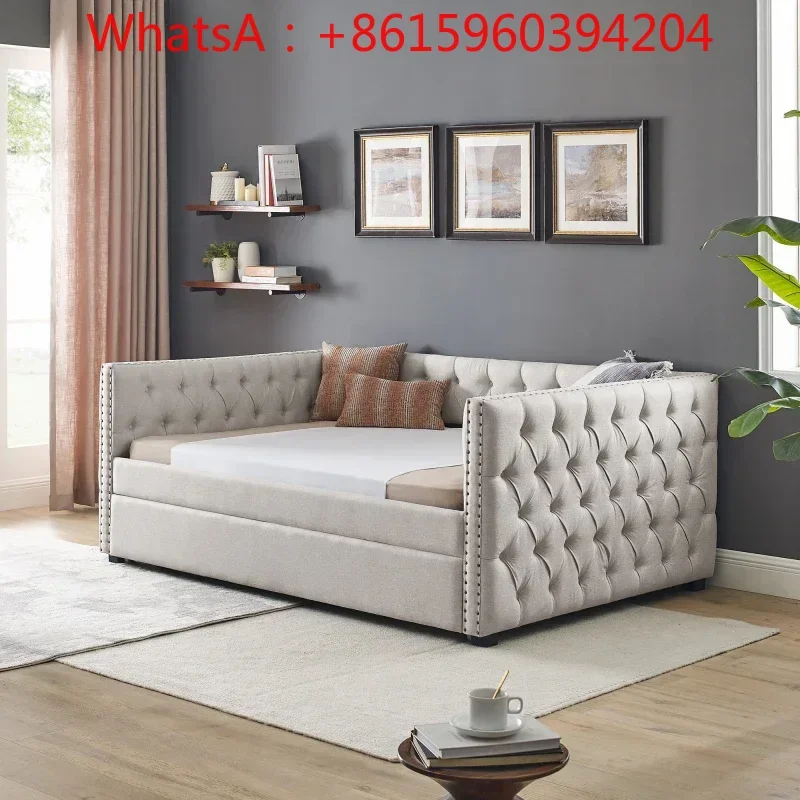 Sofa bed, square arm with buttons and copper nails, modern simple small household economic sofa bed