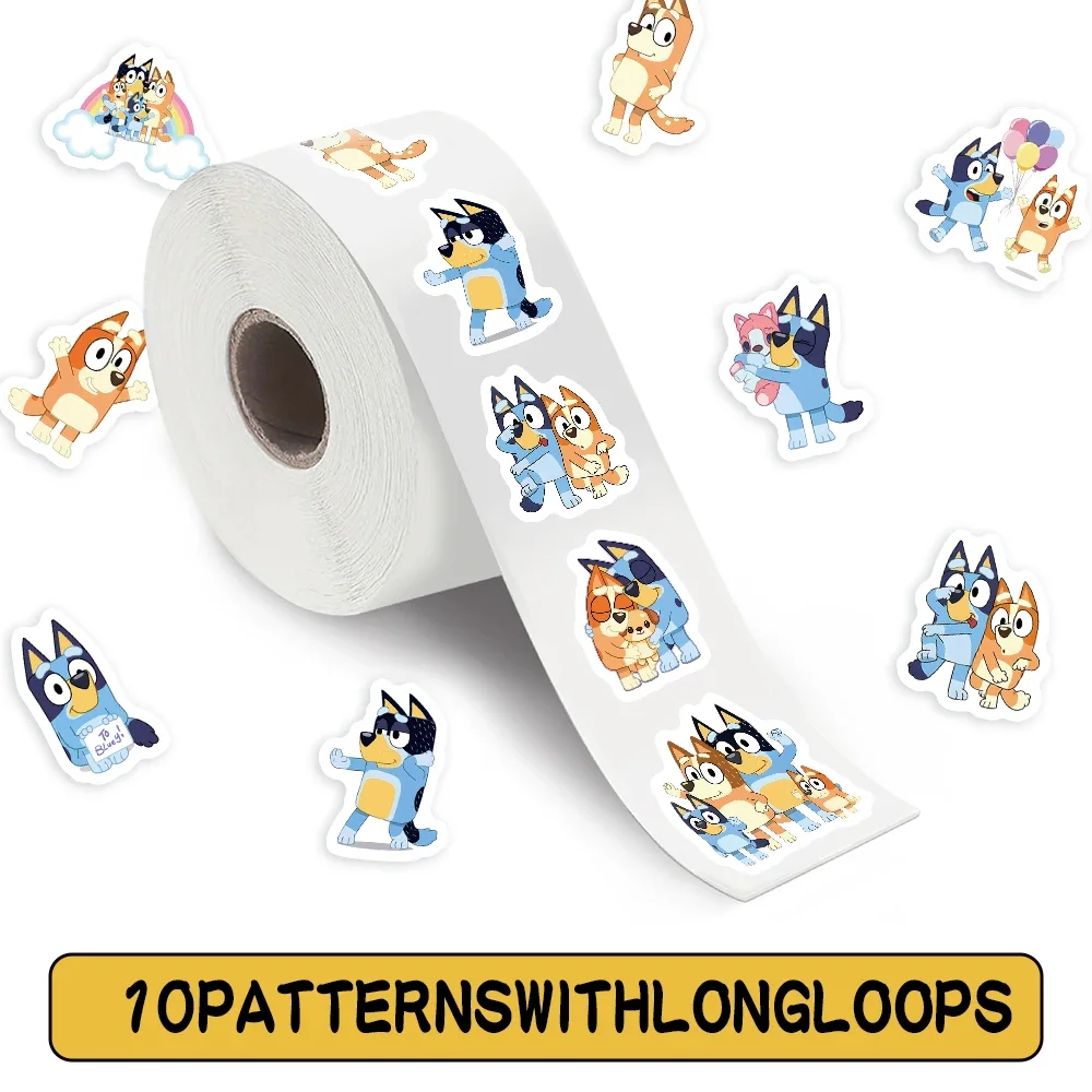 

500pcs/Roll Cartoon Bluey Family Animation Sealing Sticker DIY PVC Laptop Decals Waterproof Decoration Stiker Reward Gift Toys