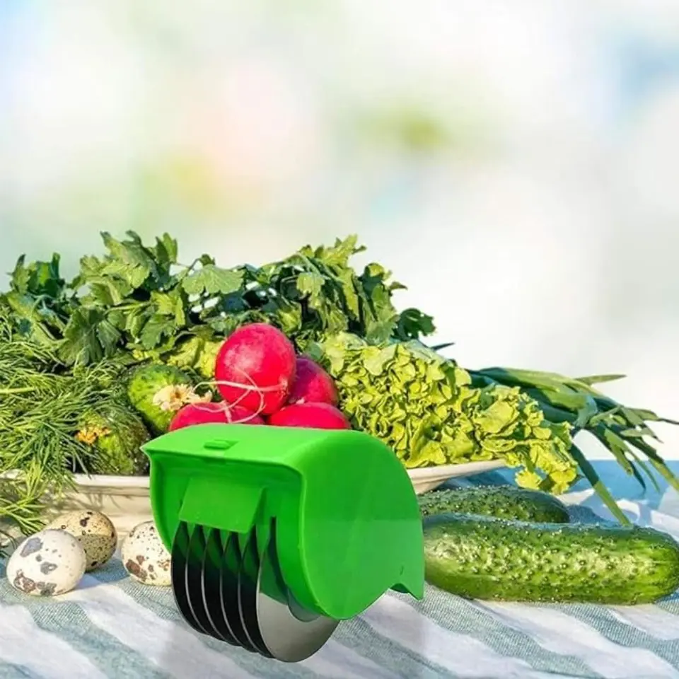 Herb Roller Mincer Manuel - Coupe-Herbes 6 Lames En Acier Inoxydable, Oignon Et Coriandre, Jaune