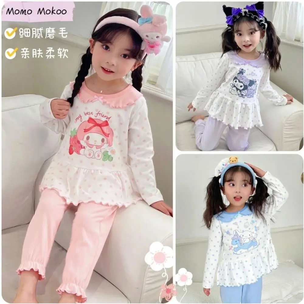 Sanrio Cinnamoroll Girls Pajamas Kuromi Kawaii Loungewear Cartoon My Melody Spring Summer Home Thin Smooth Suit Sleepwear Gifts