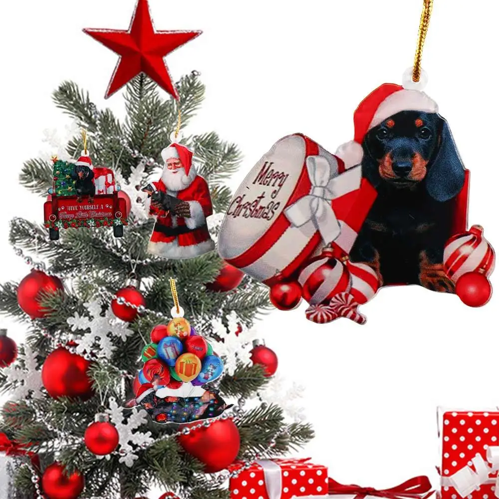 

2D Dachshund Pendant Double Sided Merry Christmas Christmas Hanger Oranments Cute Dachshund Acrylic Christmas Dog Pendants