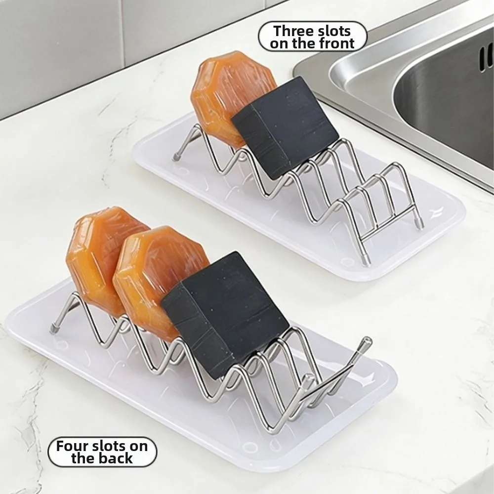 W-Shaped Stainless Steel Soap Box Anti-Slip 3/4 Grids Soap Storage Rack Moisture-Proof with Drain Tray Soap Holder Bathroom