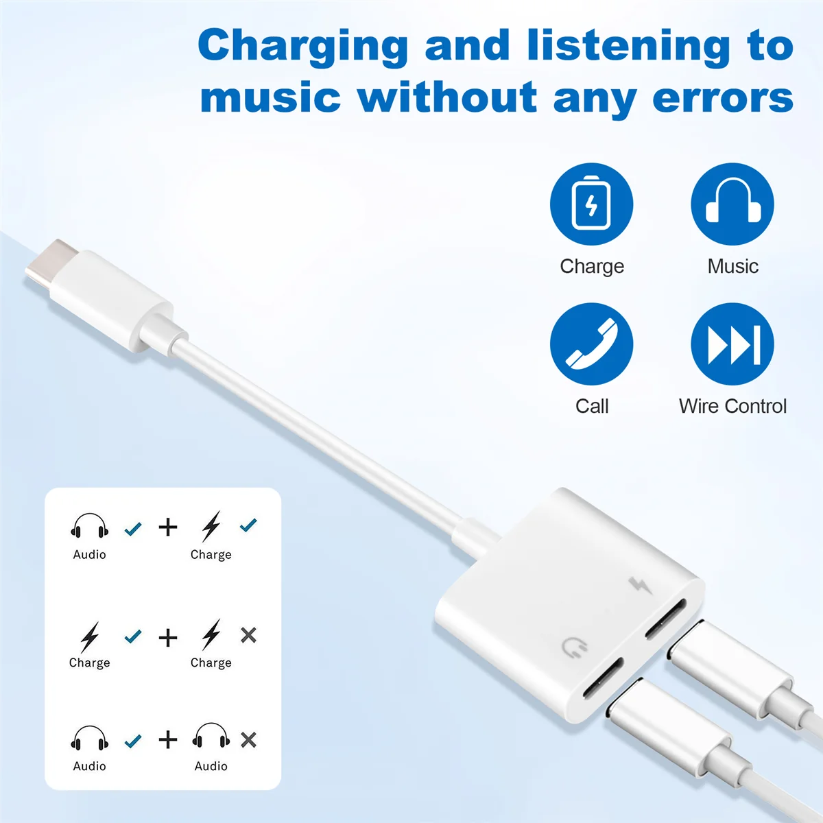 BFYLW 2 in 1 Dual Type C Headphone Adapter USBC Splitter Jack AUX Audio Charging Converter for Huawei Samsung Xiaomi