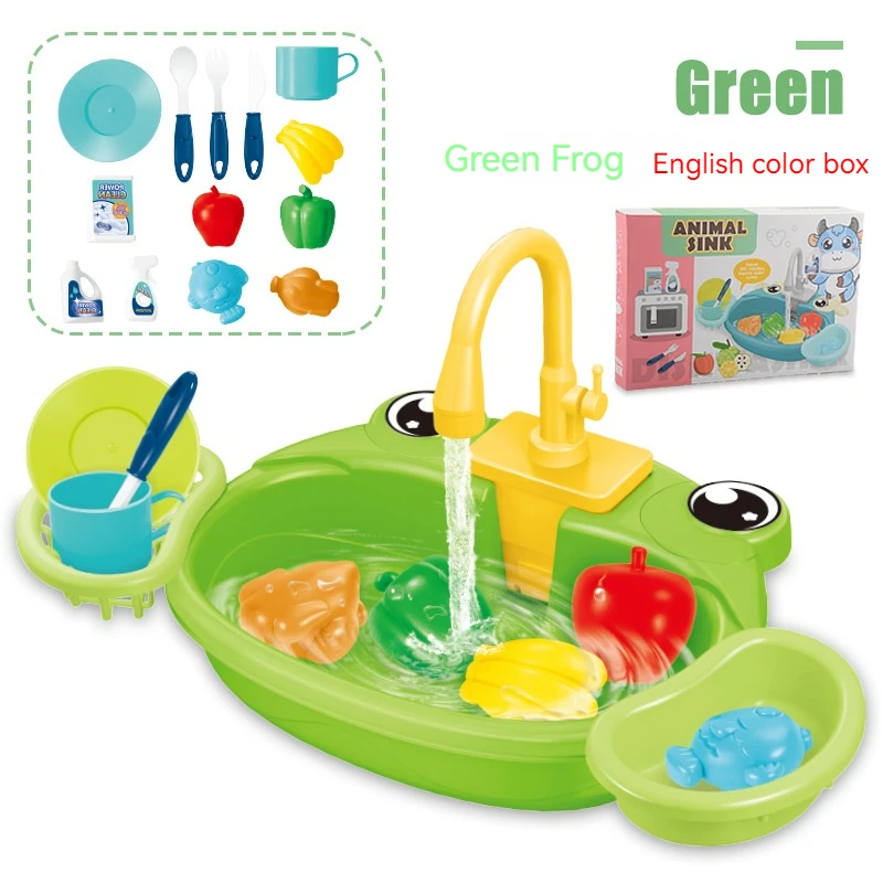 Children Play House Simulated Kitchen Dishwasher Sink Hand Basin Electric Circulating Water Kitchen Set Boy Girl Birthday Gifts