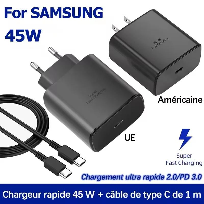 45W Fast Charging For Samsung USB C Charger PD Quick Charge 3.0 Wall Charge For Galaxy Plus USB Type C Cable Mobile Phone Charge