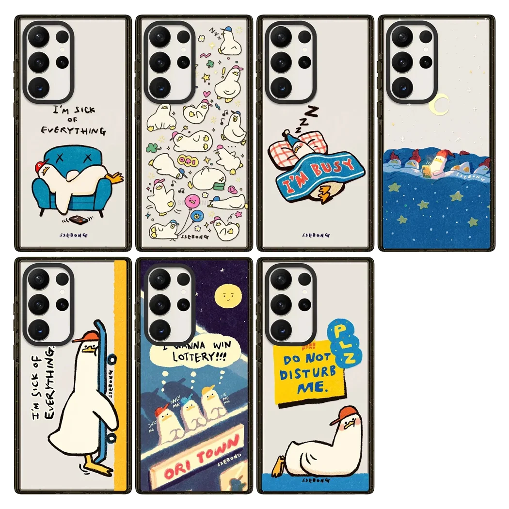 

Cartoon Duck Sofa Pattern Acrylic Black Border Case for Samsung Galaxy S26 S25 S24 S23 Ultra S26U S25+ S26 Plus Protective Case