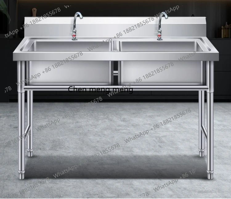 

Commercial stainless steel sink with bracket kitchen sink dishwashing vegetable wash basin canteen