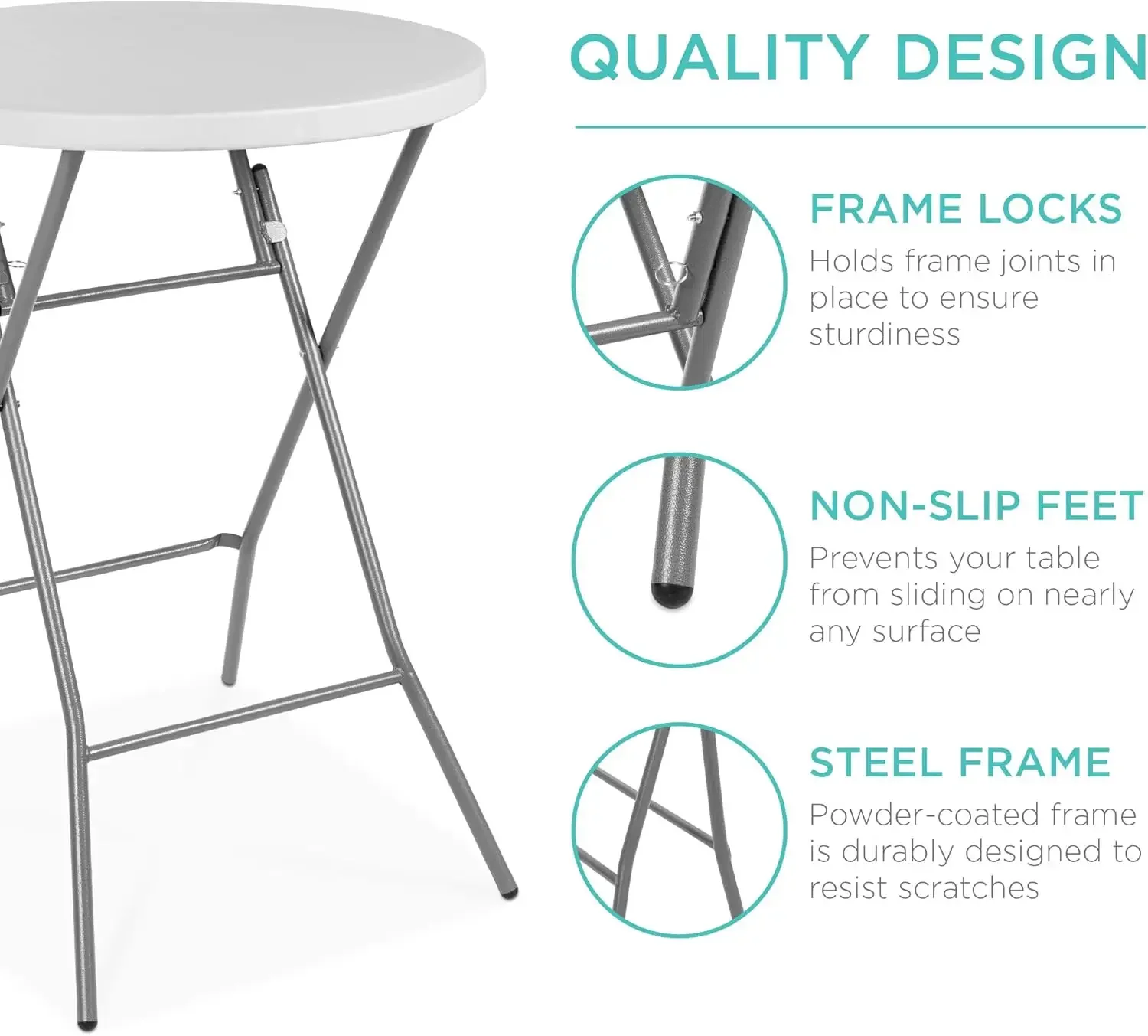 Bar Height Folding Table, Round Indoor Outdoor Accessory for Patio, Backyard, Dining Room, Events w/Th