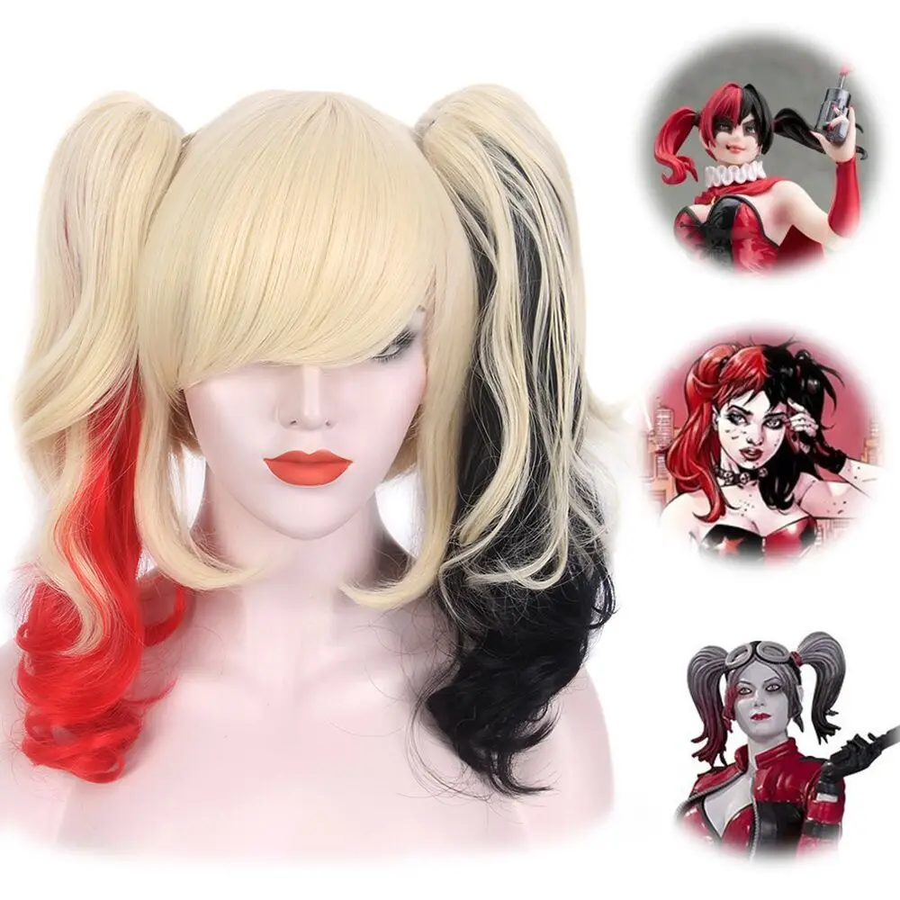 Curly Blonde Ponytails Gothic Lolita Cosplay Wig With Red Black Ends