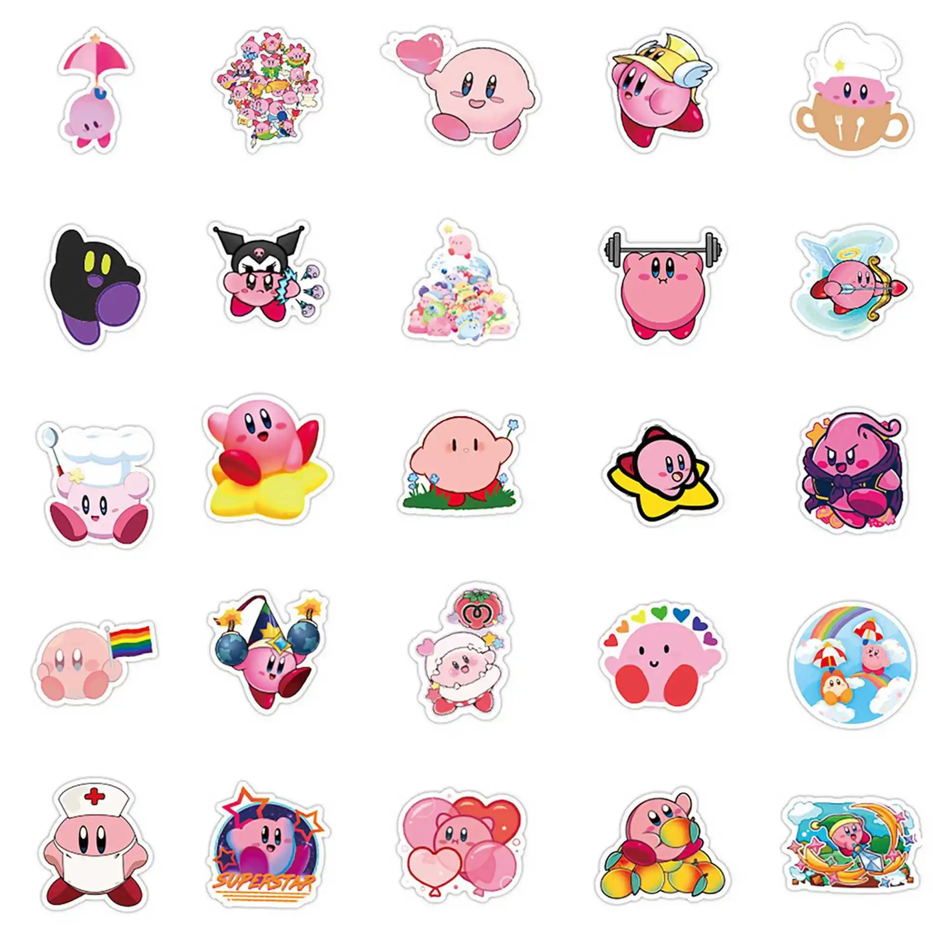 50PCS Cute Kirby Stickers Anime Cartoon DIY Car Motorcycle Travel Luggage Guitar Fridge Laptop Graffiti Funny Sticker Kids Gifts