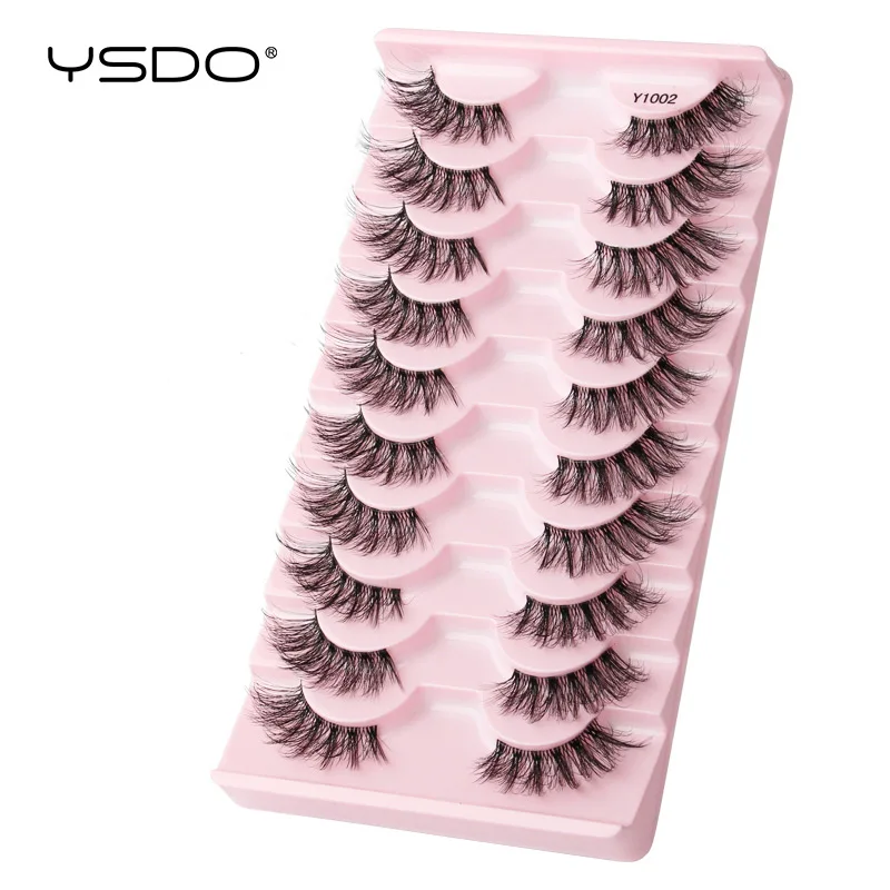 YSDO 5/10 Paar Falsche Wimpern Natürliche Lange Faux 3D Nerz Peitsche Handgemachte Gefälschte Wimpern Verlängerung Make-Up Weiche Halb Falsche Wimpern