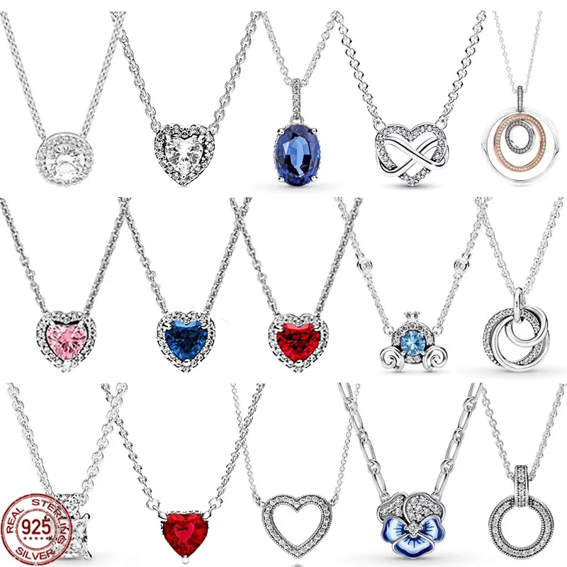 Classic 925 Sterling Silver Shiny Multi Round Heart shaped Pendant Necklace fits Design Original Charm Beaded DIY Exquisite Gift