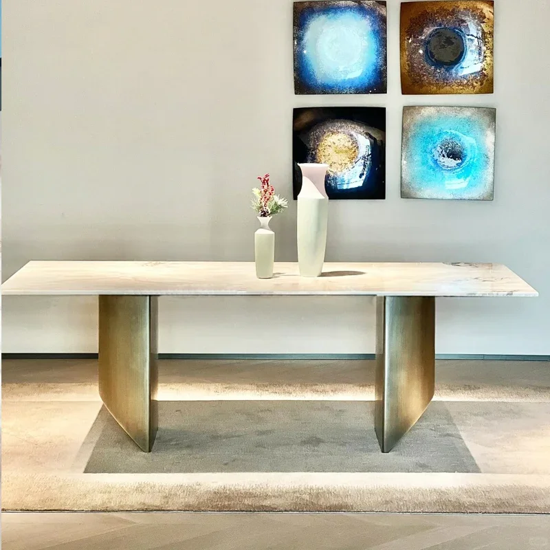 

eating table high-end customized villa dining table luxury stone Natural marble rectangular light luxury high-end