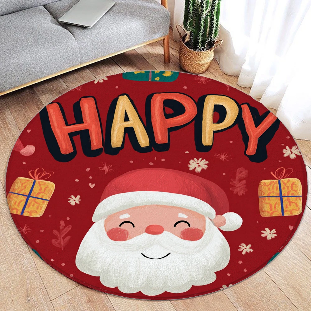 

Christmas Santa Claus Round Carpet Happy New Year Christmas Round Carpet Bedroom Carpet Home Floor Mat Washable Leisure Carpet