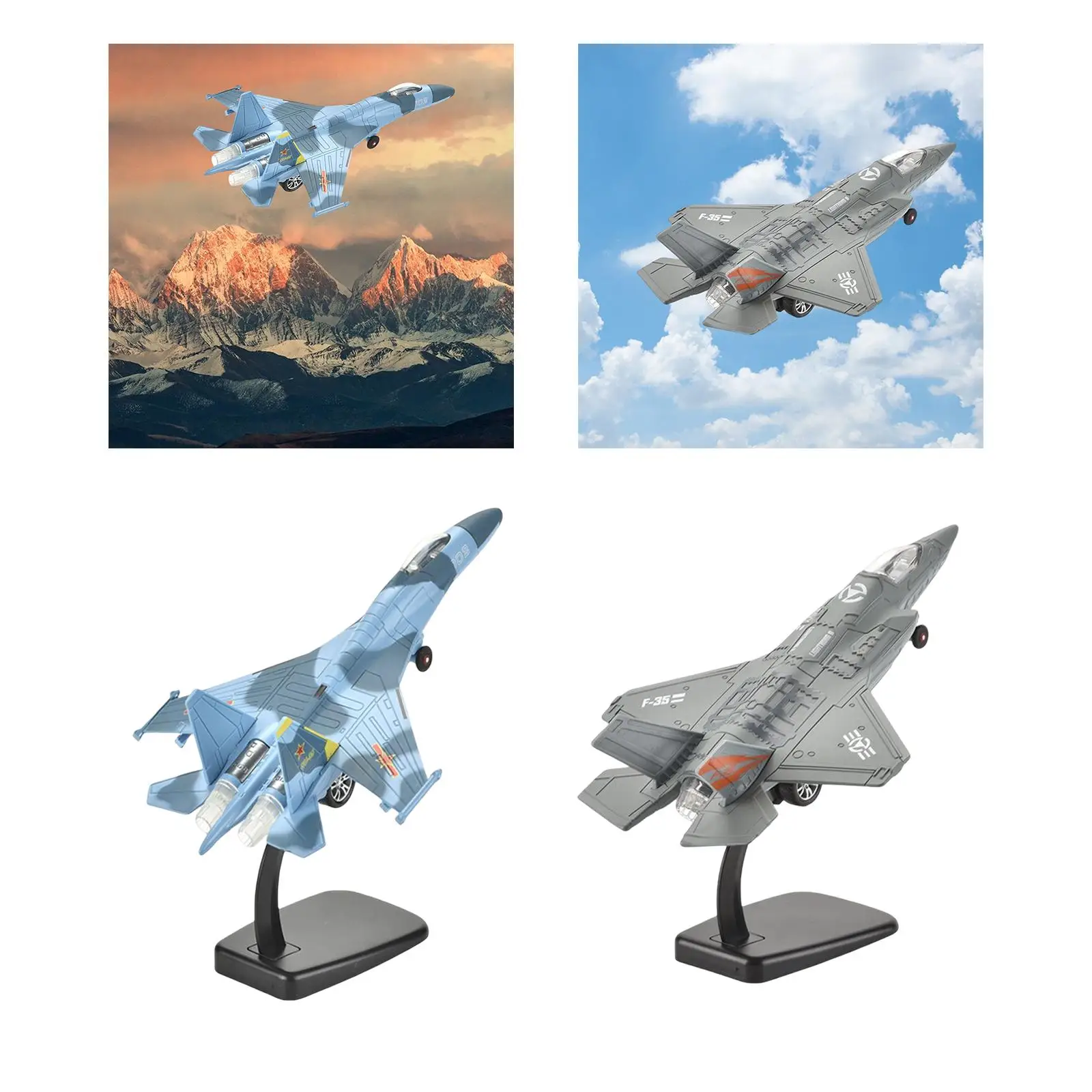 1/100 Scale SU35 Fighter Model Aircraft Model with Display Stand Airplane Model for Bedroom