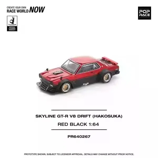 

PreSale Pop Race 1:64 SKYLINE GTR V8 DRIFT HAKOSUKA RED BLACK Openable Hood Diecast Diorama Model Collection Miniature Toys