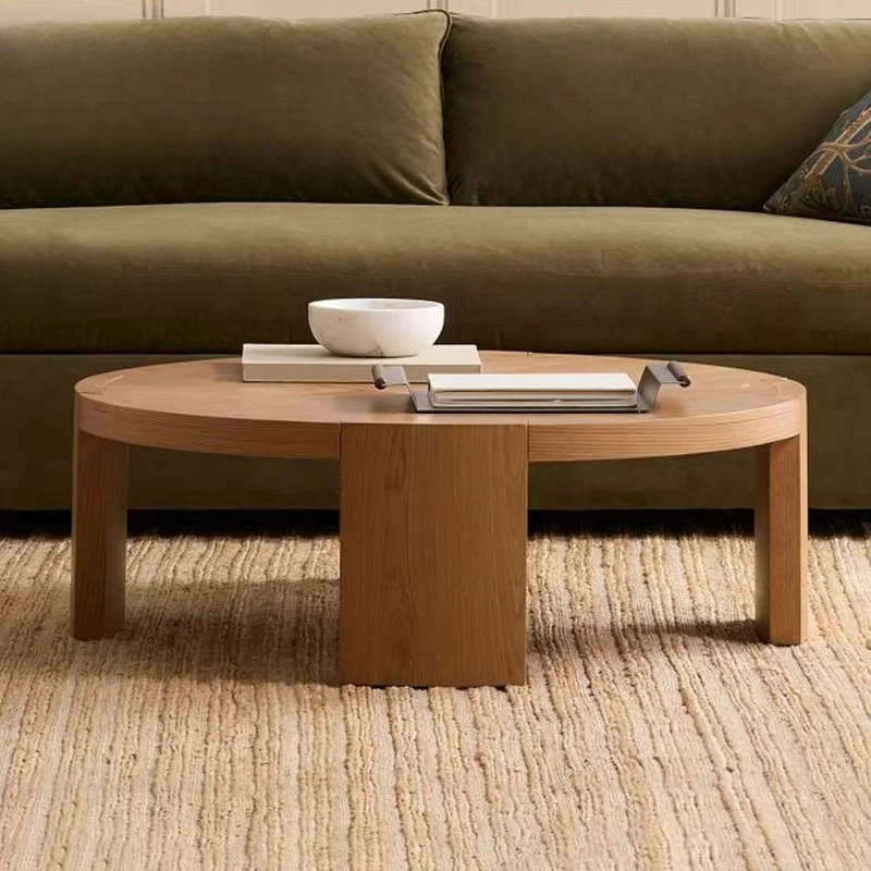 

#Minimalist Walnut Color Round Coffee Table Modern Small Apartment Household Side Table High Quality Solid Wood