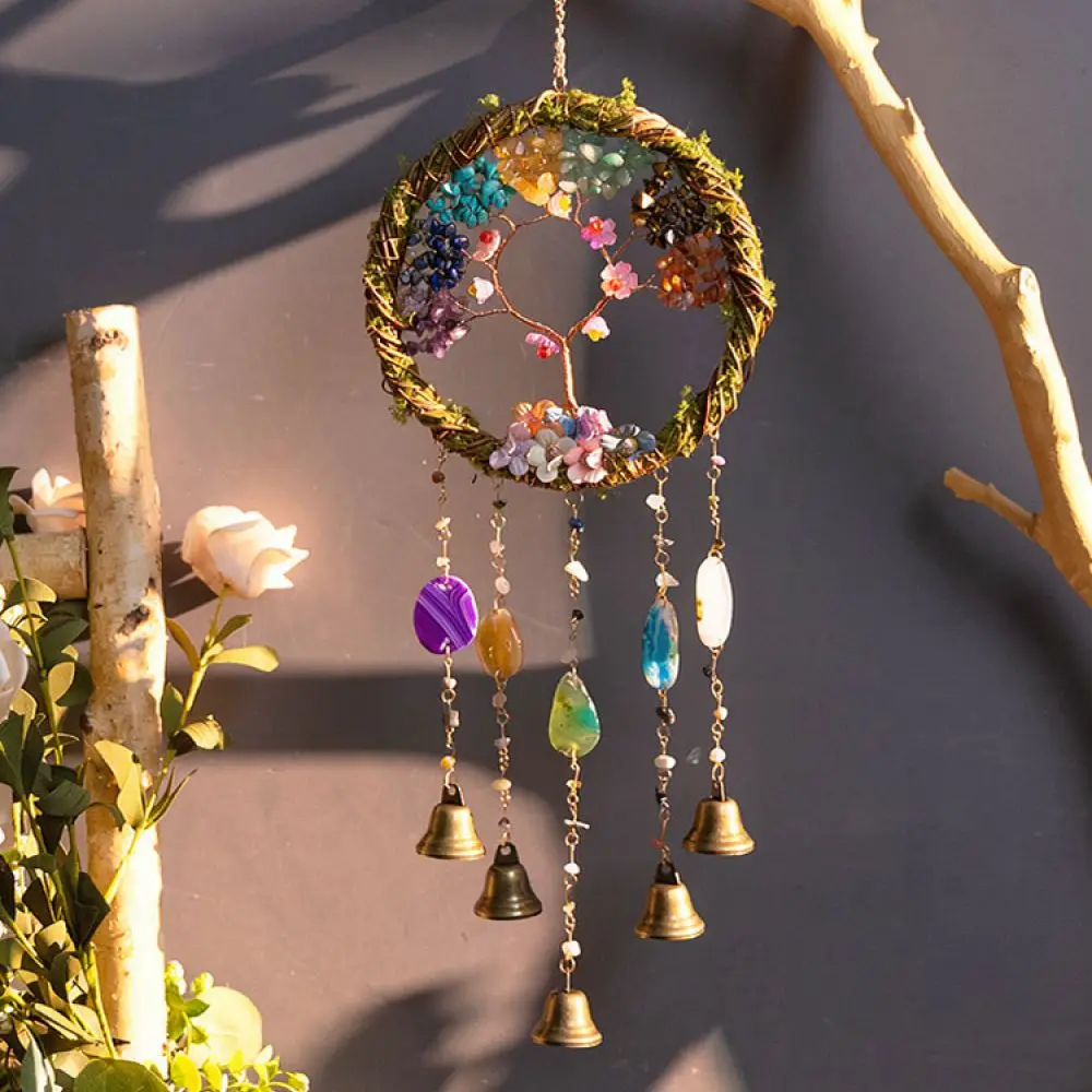 Tree Of Life Agate Slice Hanging Decoration Handmade Wire Wrapped Crystal Stone Ornament For Garden Home Wall Decor