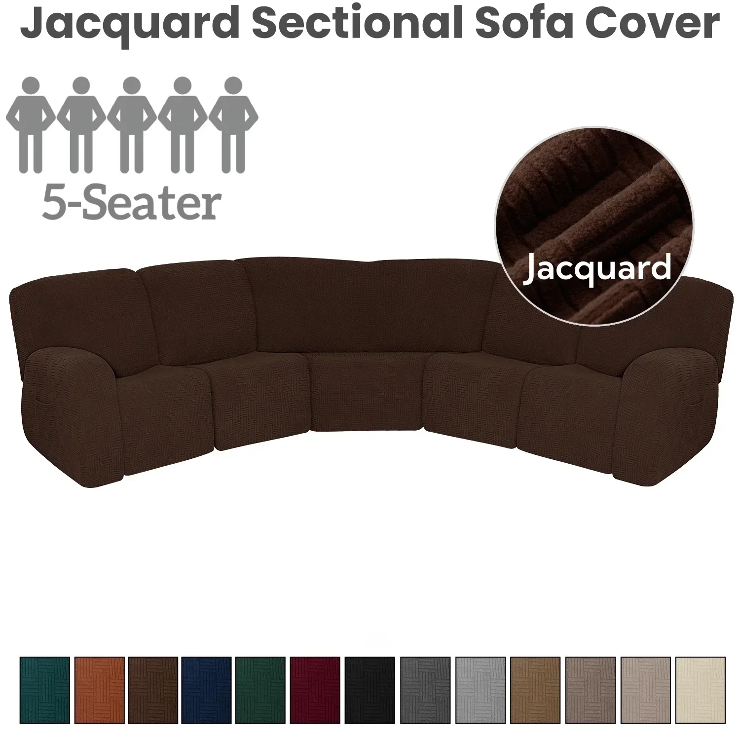 Thick Jacquard 7-Piece Sectional Sofa Covers 5-Seater Stretch Recliner Couch Covers L Shape Sofa Protector Thick Soft Washable