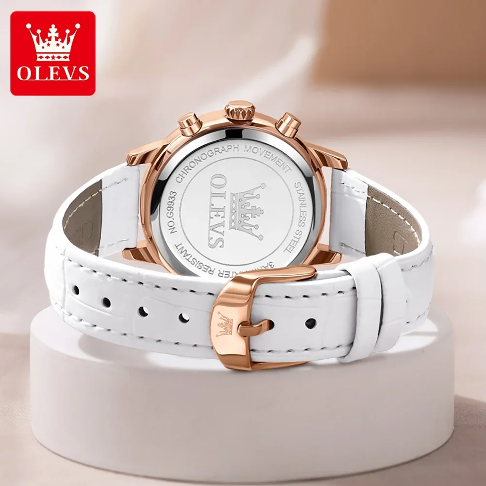 OLEVS-Montres à quartz multifonctions pour femmes, montre-bracelet étanche à la mode avec bracelet en PU, chronographe et calendrier, 9933
