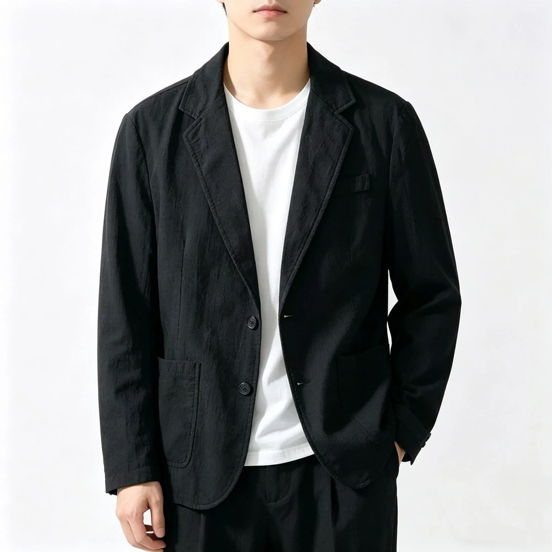Men 100% Cotton Lightweight Blazer Jacket, Casual Solid Color Long‑Sleeve Suit Coat, Spring‑Summer Loose Outerwear Multi‑Colors