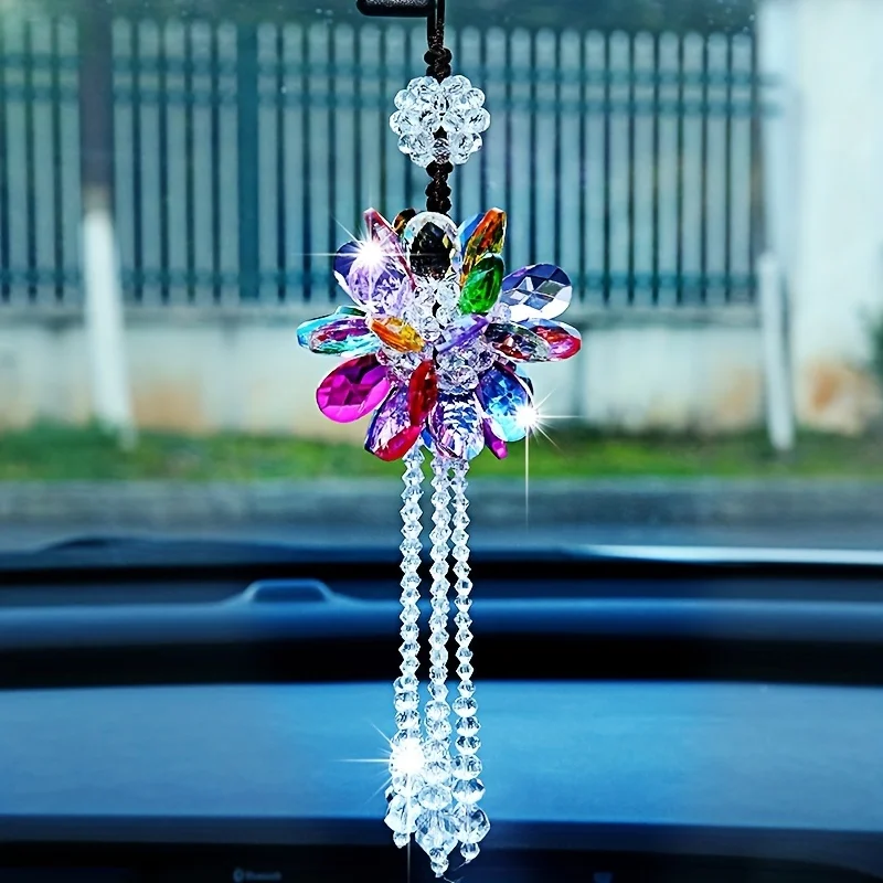 1 Crystal Peony Float Ornament, High-End Creative Hand Woven Car Interior, Fashionable Car Rearview Decoration Pendant