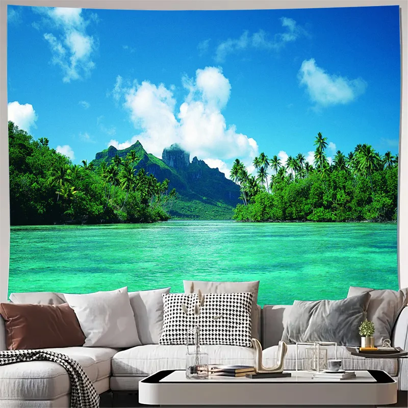 Exquisite Tropical Paradise Wall Tapestry Jungle Ocean Landscape Mural Beach Decor Bohemian Home Art Hanging
