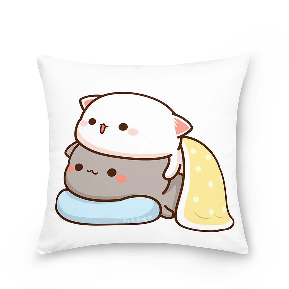 45x45cm polyester cartoon pattern decorative pillowcase peach cat cushion cover  sofa car