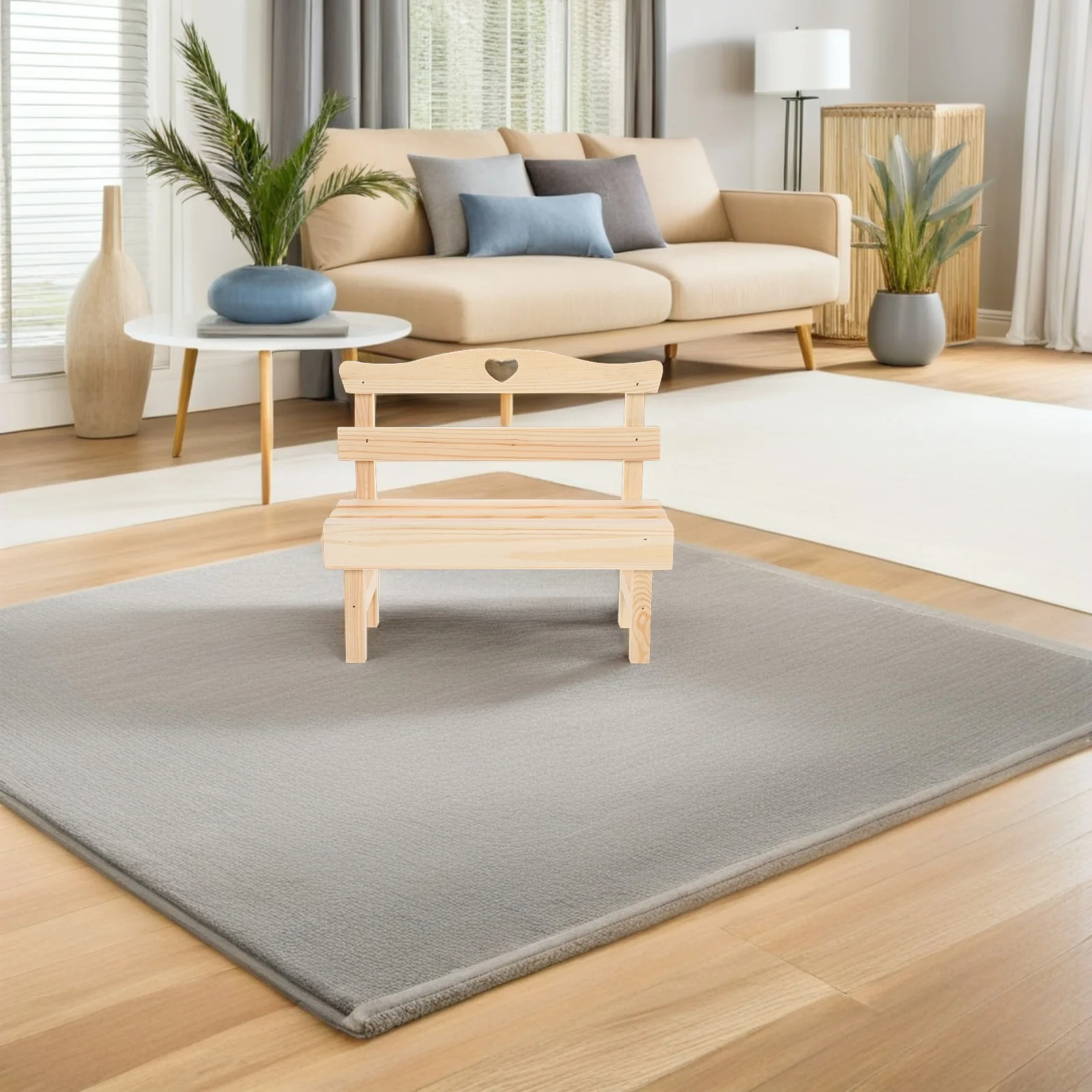 

1Pcs Miniature Bench Decor Pine Wood Craft Hollow Pattern Living Room Bedroom Shelf Ornament Landscape Mini Garden Accessory