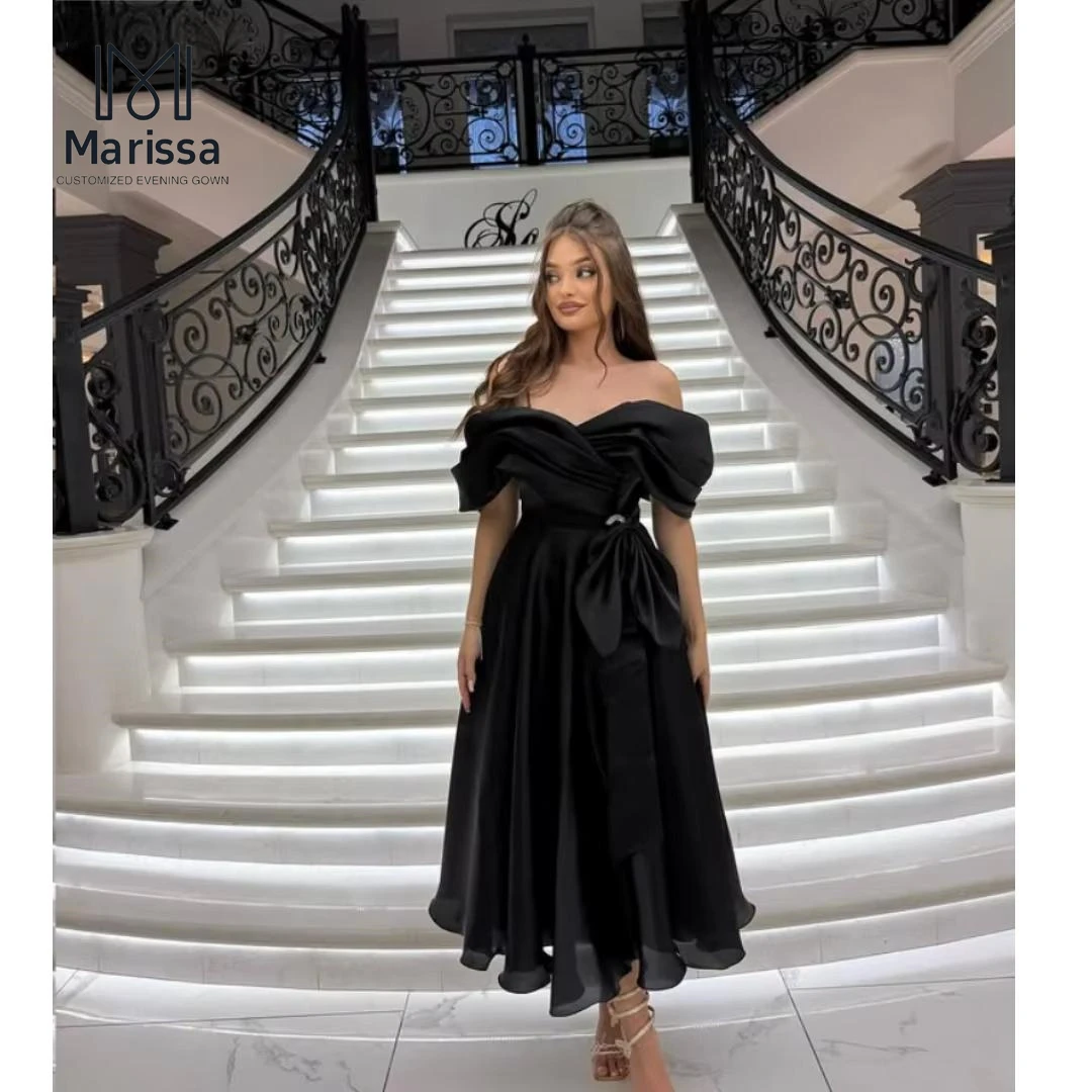 Marissa-vestidos elegantes con hombros descubiertos para mujer, vestido de fiesta de boda, falda hasta el tobillo, vestidos de baile hechos a medida, color negro, graduación 2025