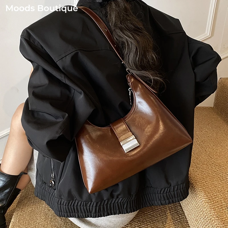 

MOODS Shiny Patent PU Leather Shoulder Crossbody Bags For Women Casual Street Commute Underarm Hobo Bag 2025 Designer Handbags