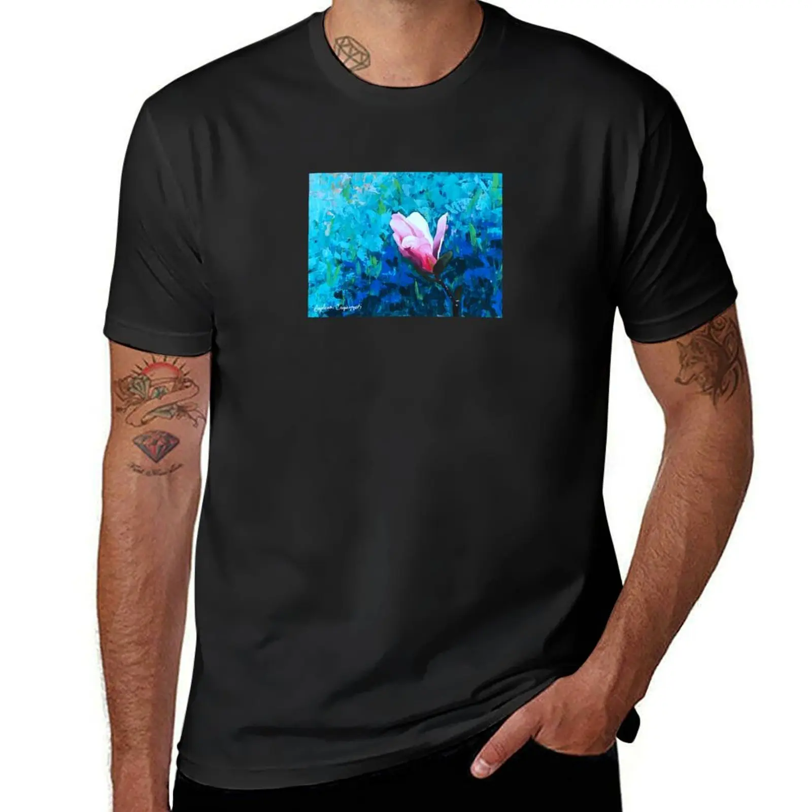 Magnolia Flower Acrylic Painting T-Shirt vintage clothes plus sizes funnys sports fans t shirts men