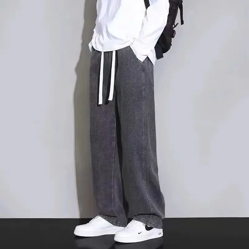 

Уличная одежда в корейском стиле, новая мода, мешковатые повседневные мужские джинсы, джинсовые брюки в стиле Харадзюку, мужские брендовые брюки, черные, серые, синие