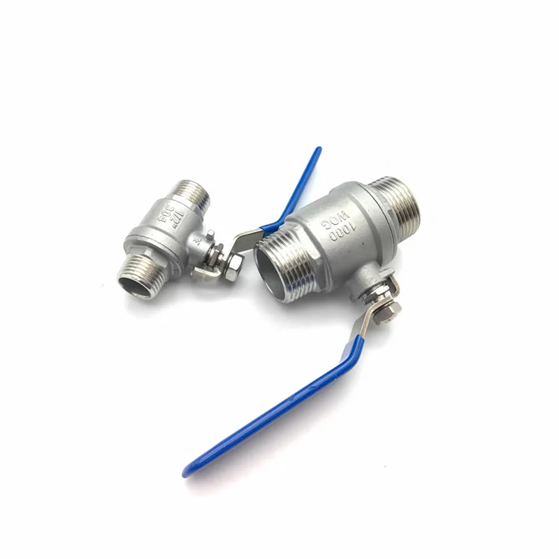 

304 Stainless Steel 2-Piece Ball Valve Double Male BSP Thread 1/4" 3/8" 1/2" 3/4" 1" 2" Full Port Heavy Duty Water Gas Oil Valve